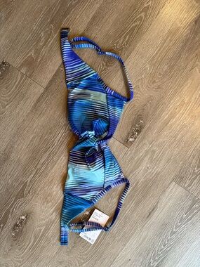 Athleta Blue Striped Bikini Top 38D/DD